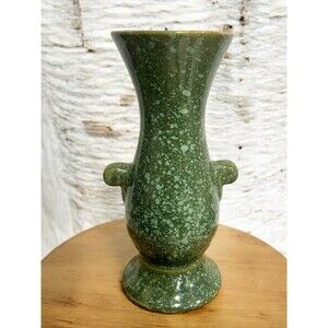 Vtg Brush McCoy USA Molted Splatter Art Pottery #517 Dark Green Vase MCM